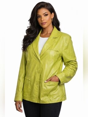 CATO Chartreuse Lime Green Faux Leather Jacket, Women's Plus 18/20